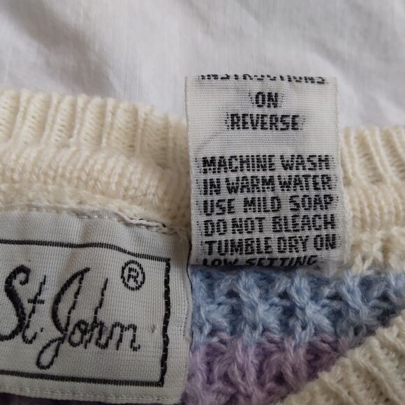 Andrew St. John Sweater Ivory Purple Retro Granny Grandmacore Women's Size Small - Picture 6 of 13